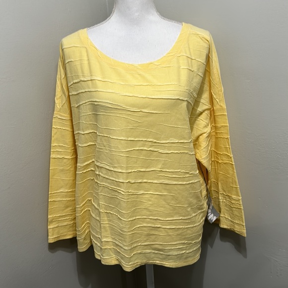 Habitat Tops - Habitat Top Shirt Womens Medium Yellow Textured 3/4 Sleeve NWT